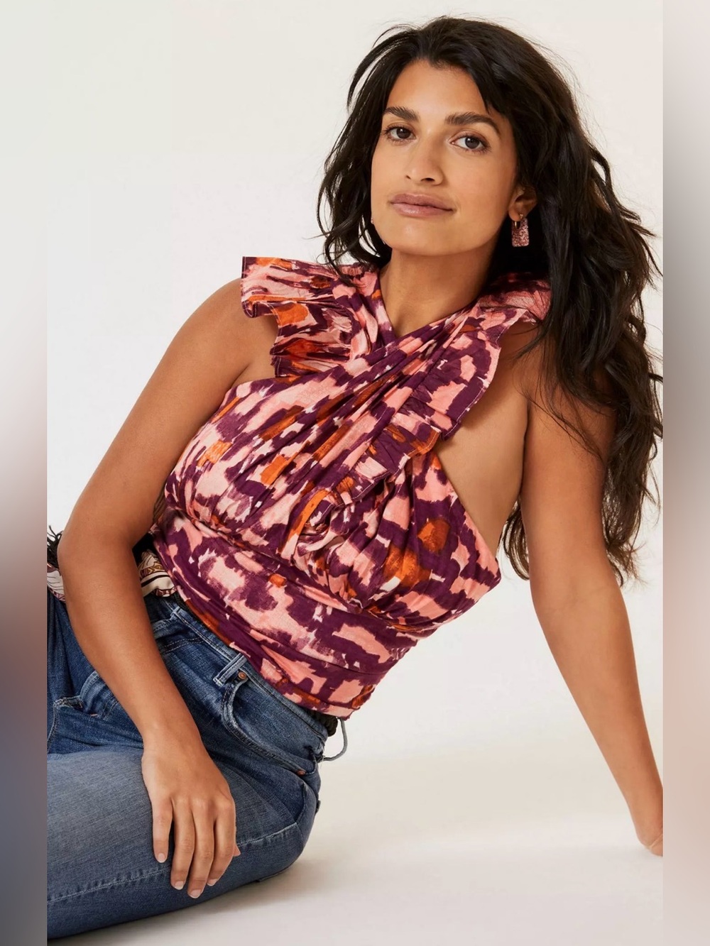 Anthropologie - Sleeveless Pink & Purple Tie-Dye Halter Top